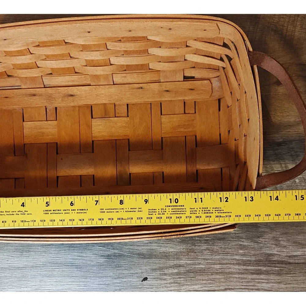 Longaberger 1995 Storage Solutions‎ Woven Wood Basket 8 Leather Handles Signed